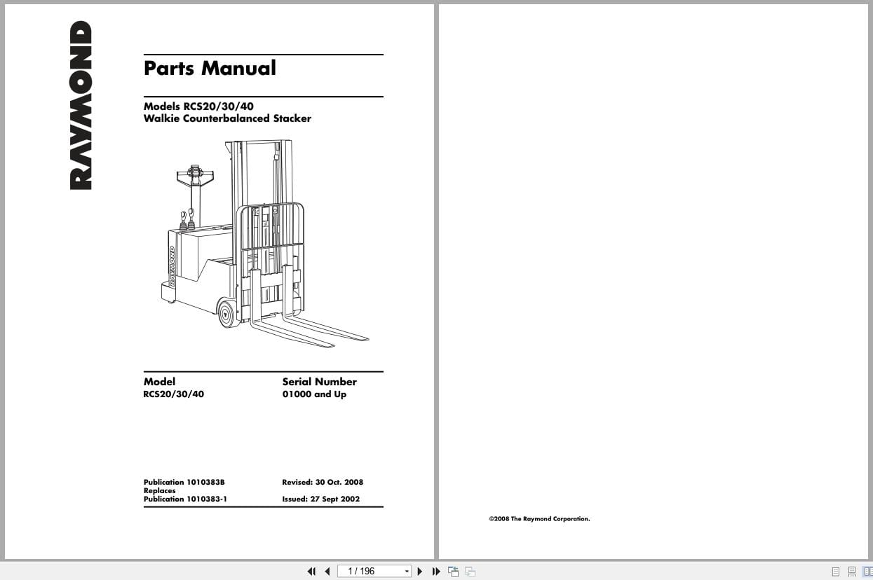 Raymond Walkie Stacker RCS20 RCS30 RCS40 Parts Manual 1010383B 2008 (1)