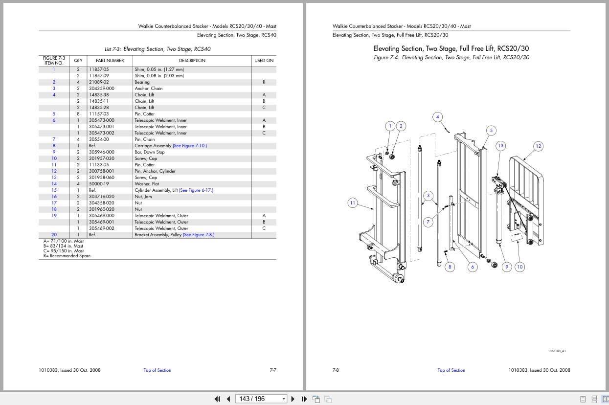 Raymond Walkie Stacker RCS20 RCS30 RCS40 Parts Manual 1010383B 2008 (3)