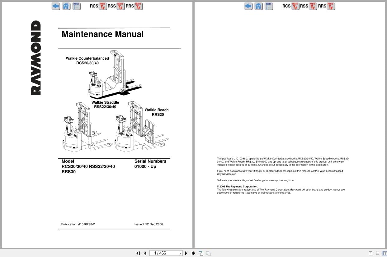 Raymond Walkie Stacker RCS20 to RRS30 Maintenance Manual 1010298 2 2006 (1)