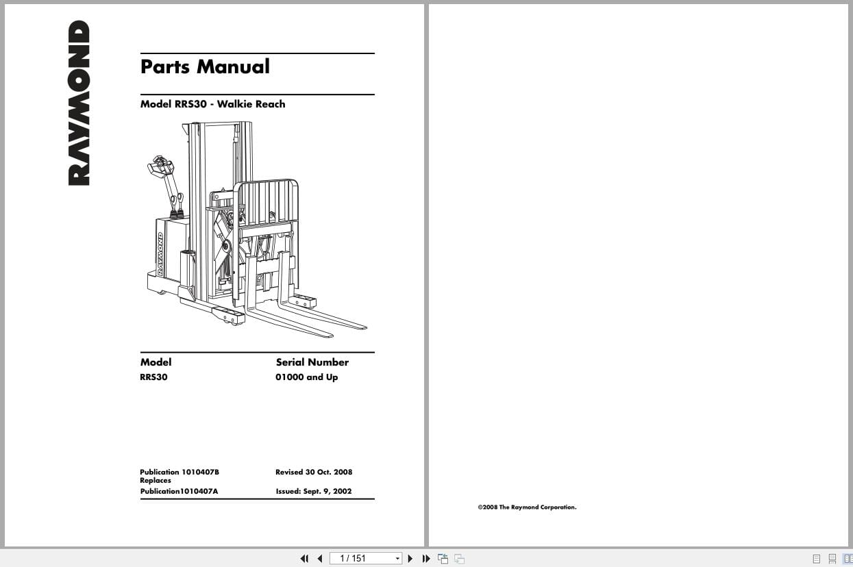 Raymond Walkie Stacker RRS30 Parts Manual 1010407B 2008 (1)