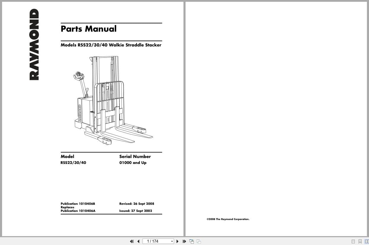 Raymond Walkie Stacker RSS22 RSS30 RSS40 Parts Manual 1010406B 2008 (1)