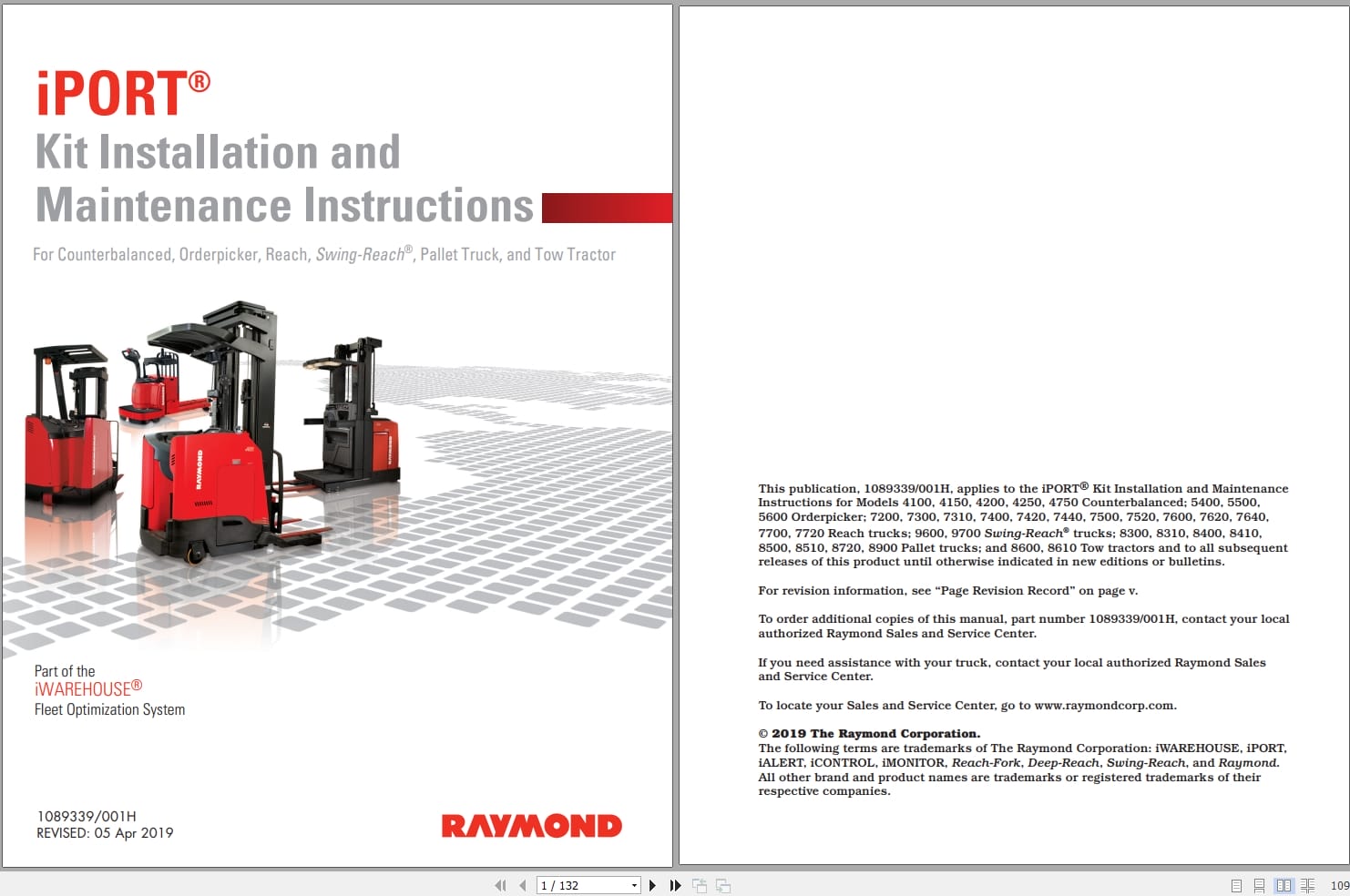 Raymond iPort Kit Installation and Maintenance Manual 1089339001H 2019 (1)
