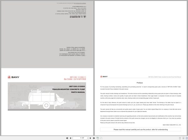 Sany Trailer Mounted Concrete Pump HBT120C 2120DIII Parts Manual (1)
