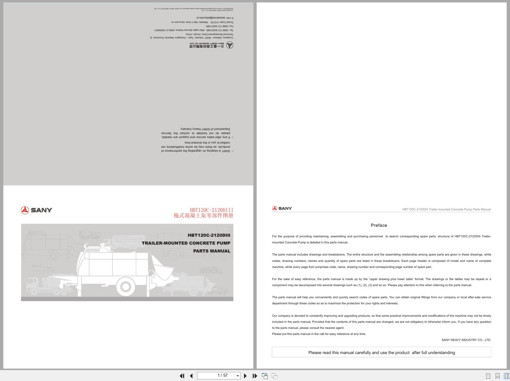 Sany Trailer Mounted Concrete Pump HBT120C 2120DIII Parts Manual (1)