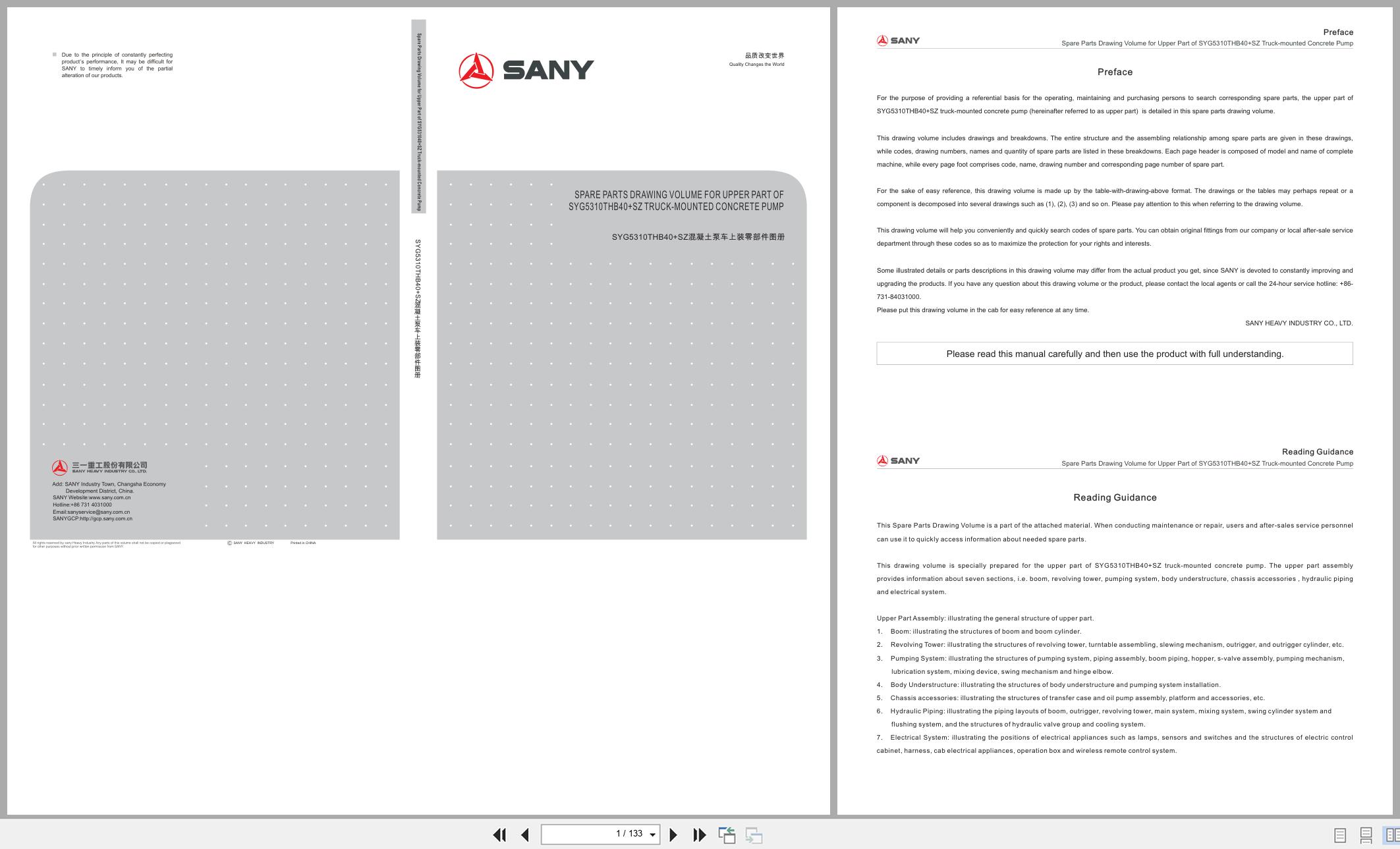 Sany Truck Mounted Concrete Pump SYG5310THB40+SZ Parts Book (1)