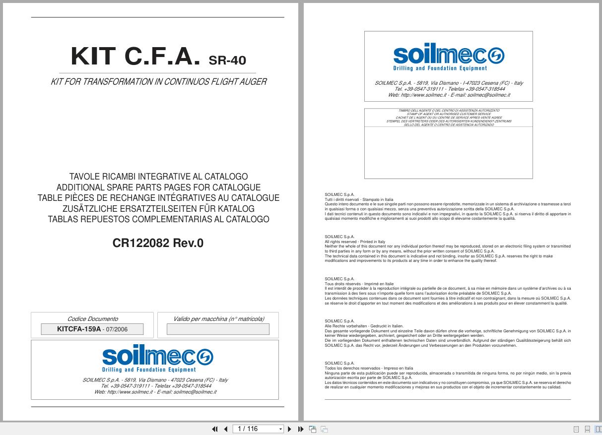 Soilmec Hydraulic Drilling Rig SR 40 Spare Parts Catalog CR122082 Rev.0 (1)