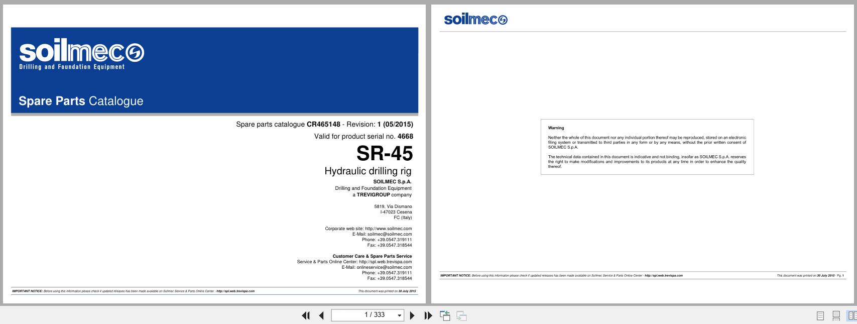 Soilmec Hydraulic Drilling Rig SR 45 Spare Parts Catalog CR465148 Rev.1 (1)