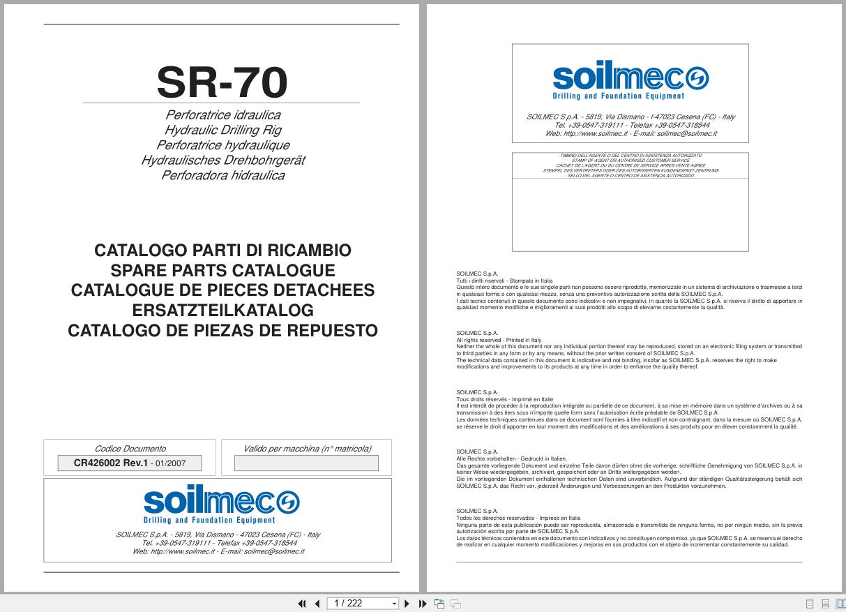 Soilmec Hydraulic Drilling Rig SR 70 Spare Parts Catalog CR426002 Rev.1 (1)