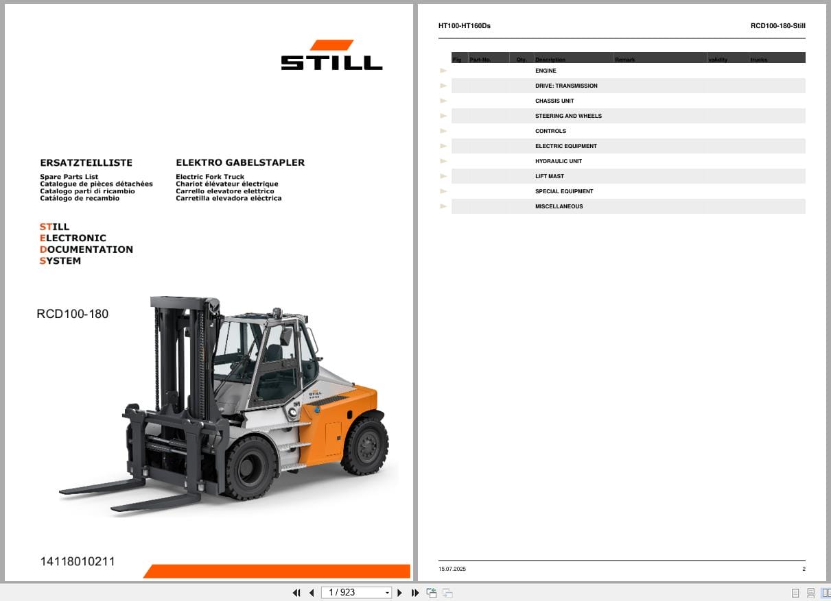 Still Forklift RCD100 RCD180 Parts Manual 14118010211 (1)