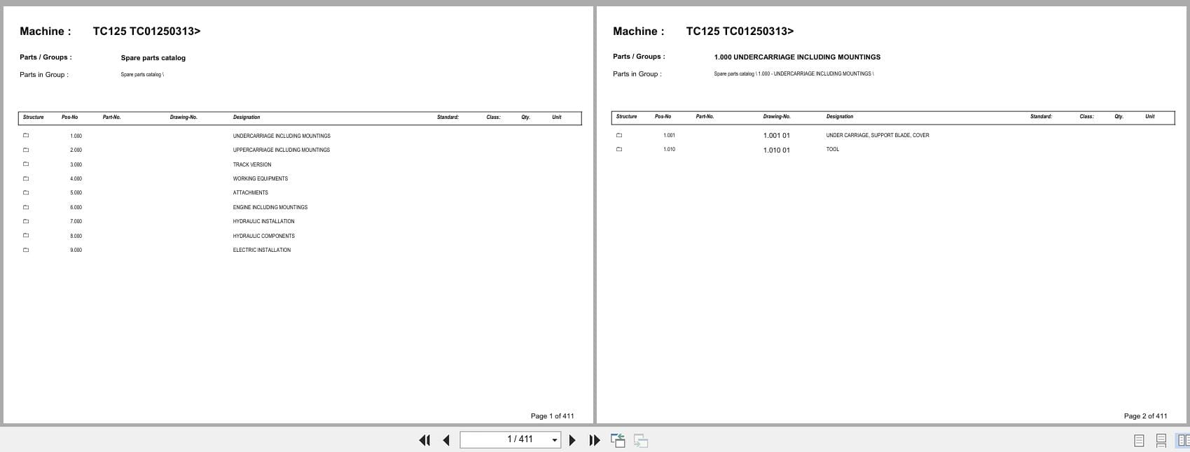 Terex Crawler Excavator TC125 TC01250313 Spare Parts Catalog (1)