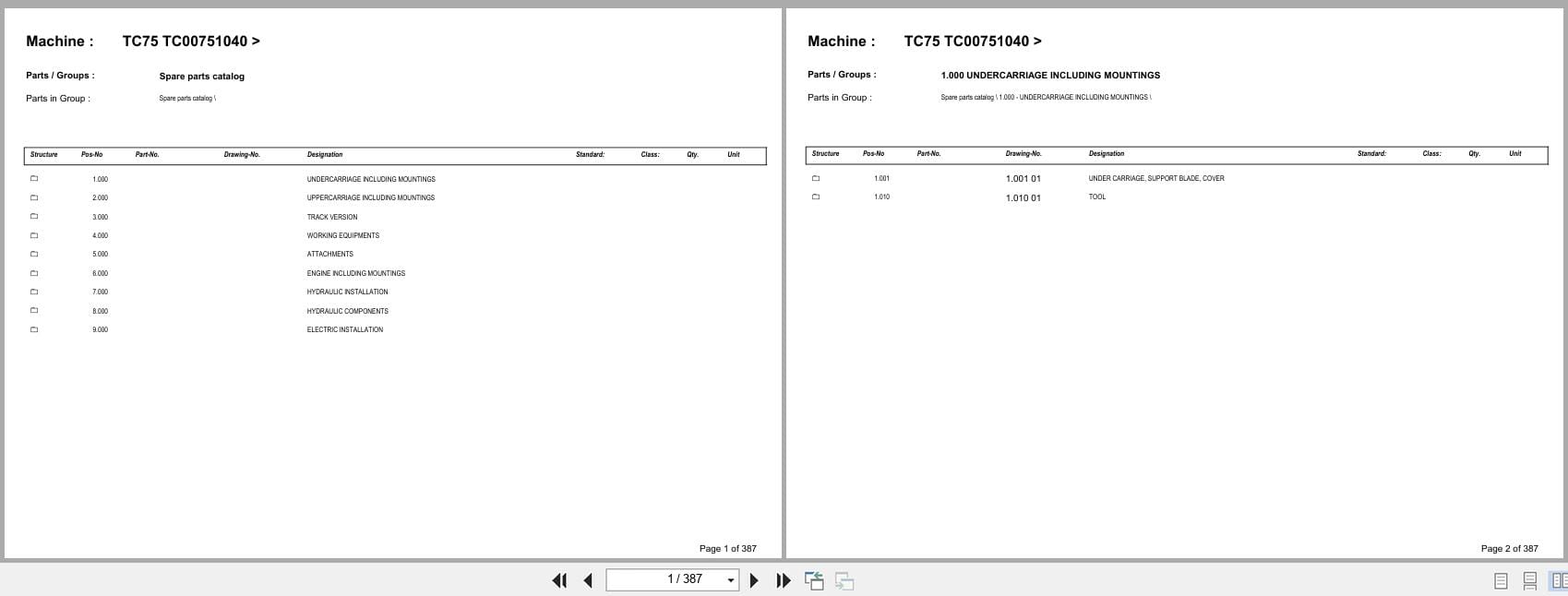 Terex Crawler Excavator TC75 TC00751040 Spare Parts Catalog (1)