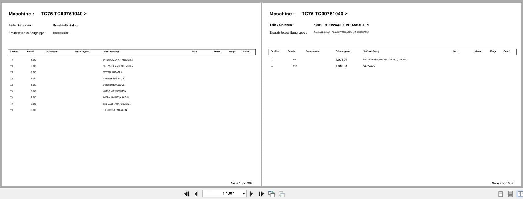 Terex Crawler Excavator TC75 TC00751040 Spare Parts Catalog DE (1)