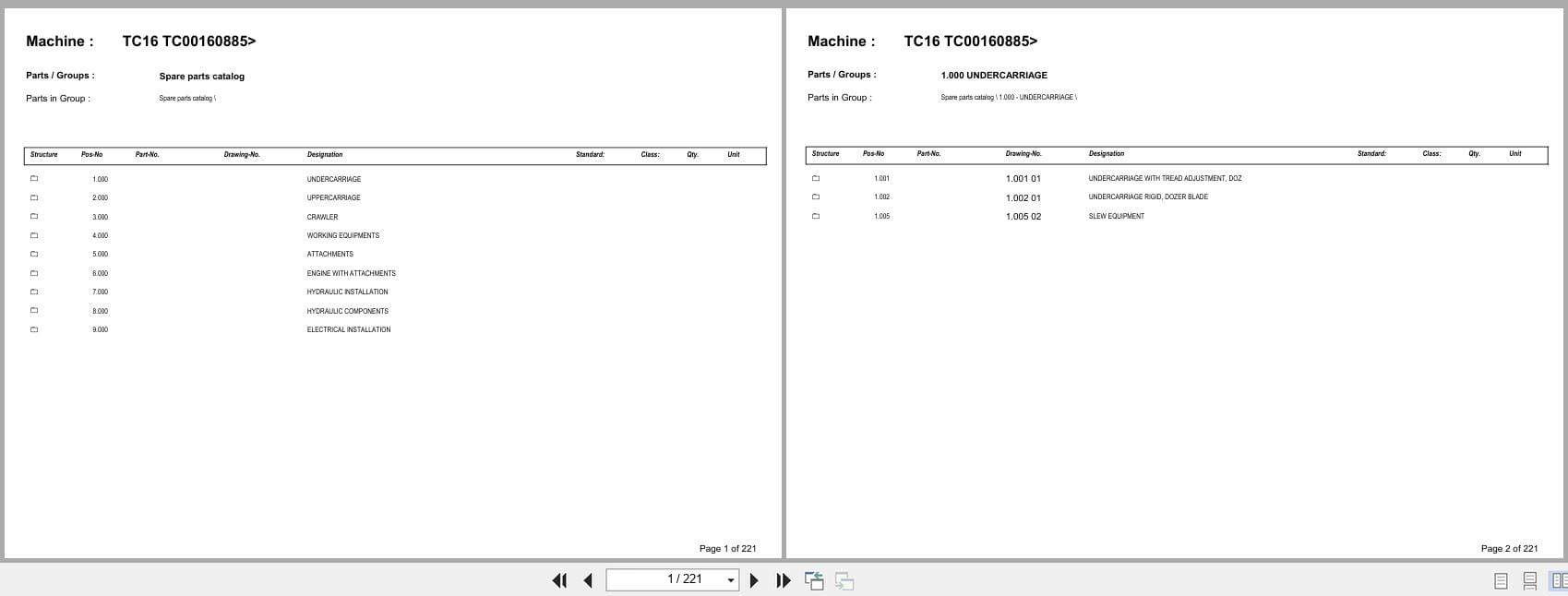 Terex Mini Excavator TC16 TC00160885  Spare Parts Catalog (1)