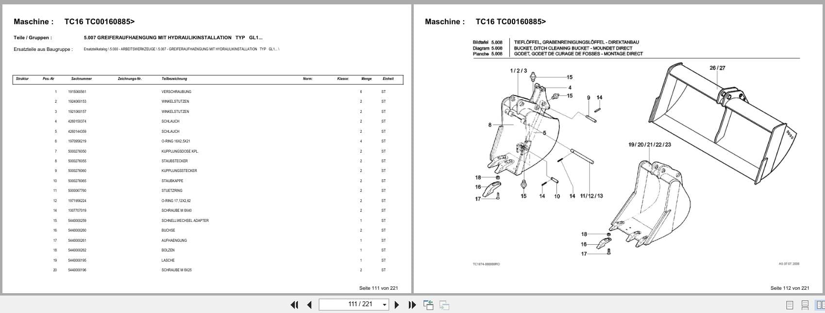 Terex Mini Excavator TC16 TC00160885  Spare Parts Catalog DE (2)