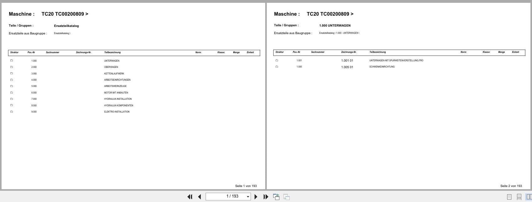 Terex Mini Excavator TC20 TC00200809  Spare Parts Catalog DE (1)