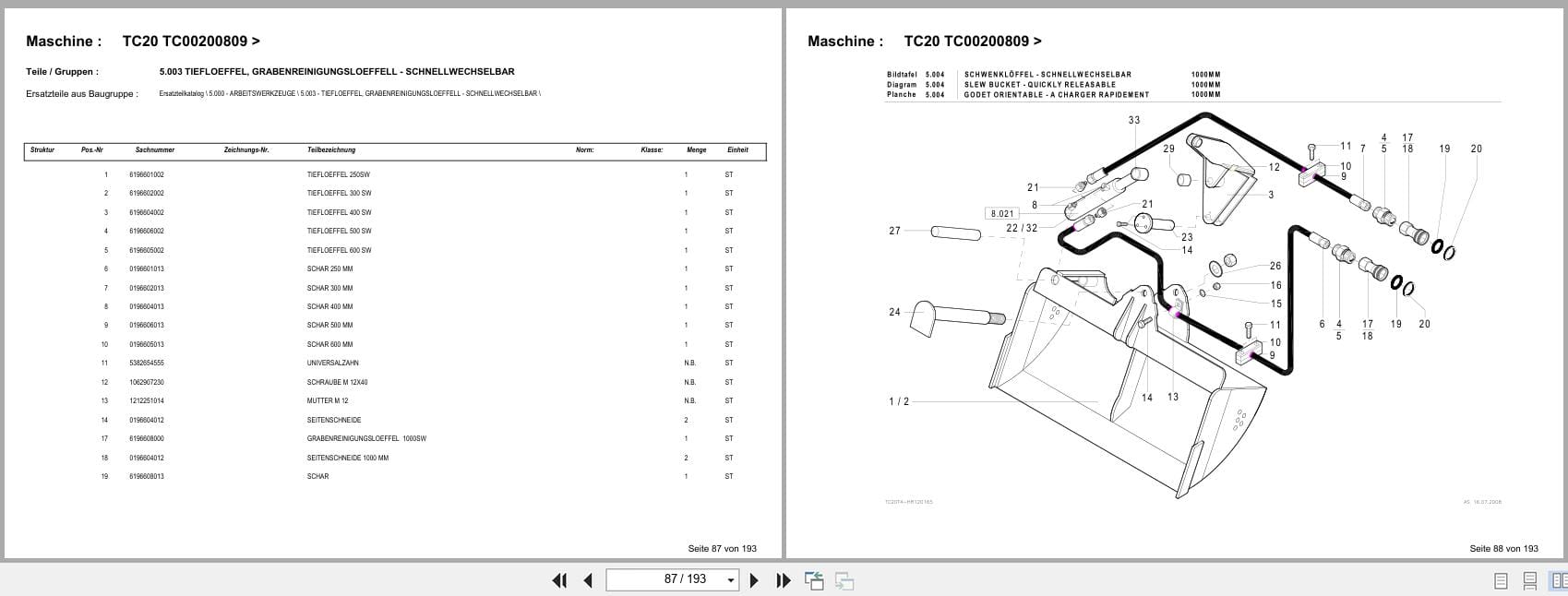 Terex Mini Excavator TC20 TC00200809  Spare Parts Catalog DE (2)