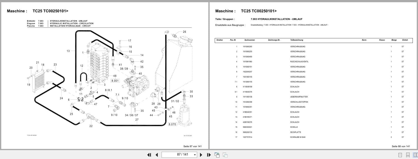 Terex Mini Excavator TC25 TC00250101  Spare Parts Catalog DE (3)