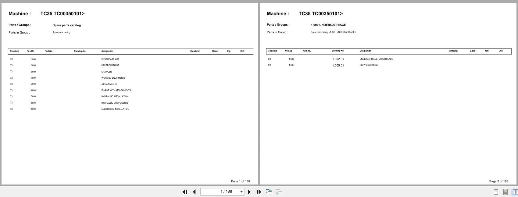Terex Mini Excavator TC35 TC00350101  Spare Parts Catalog (1)