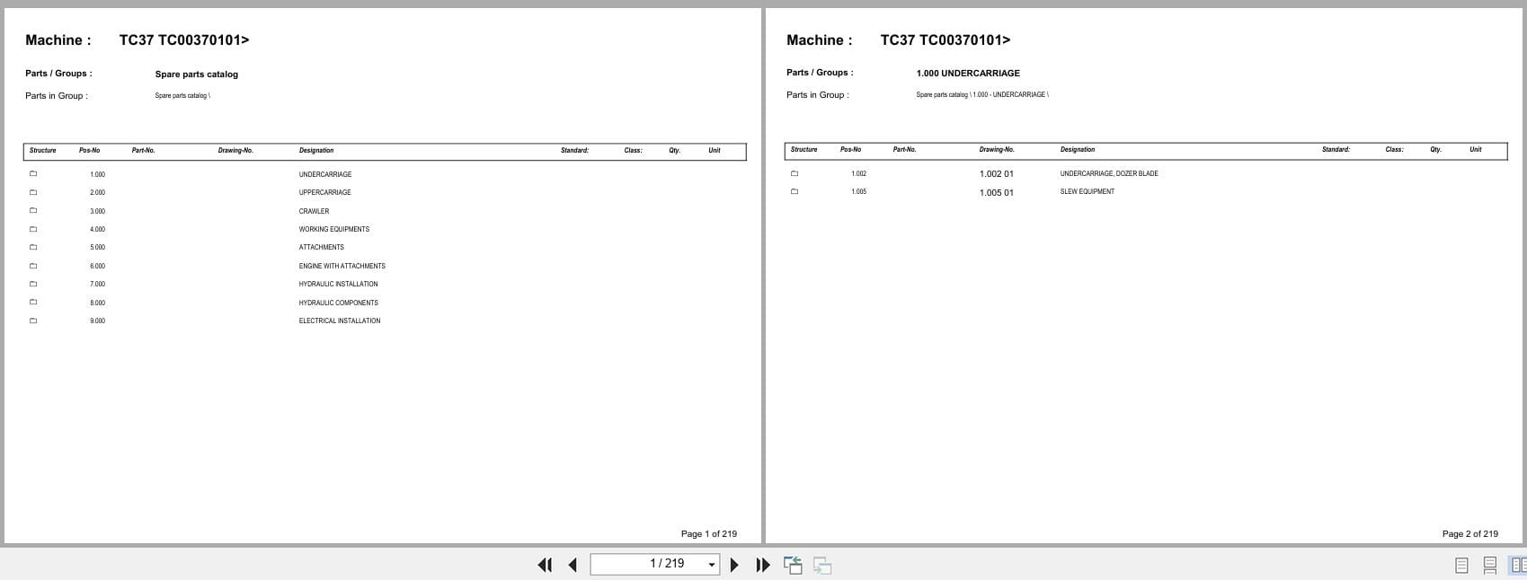 Terex Mini Excavator TC37 TC00370101  Spare Parts Catalog (1)