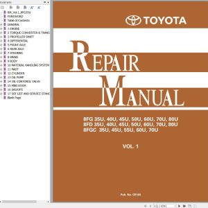 Toyota Forklift 8FG 8FD 8FGC 35U to 80U Repair Manual Vol. 1 CE104 (1)