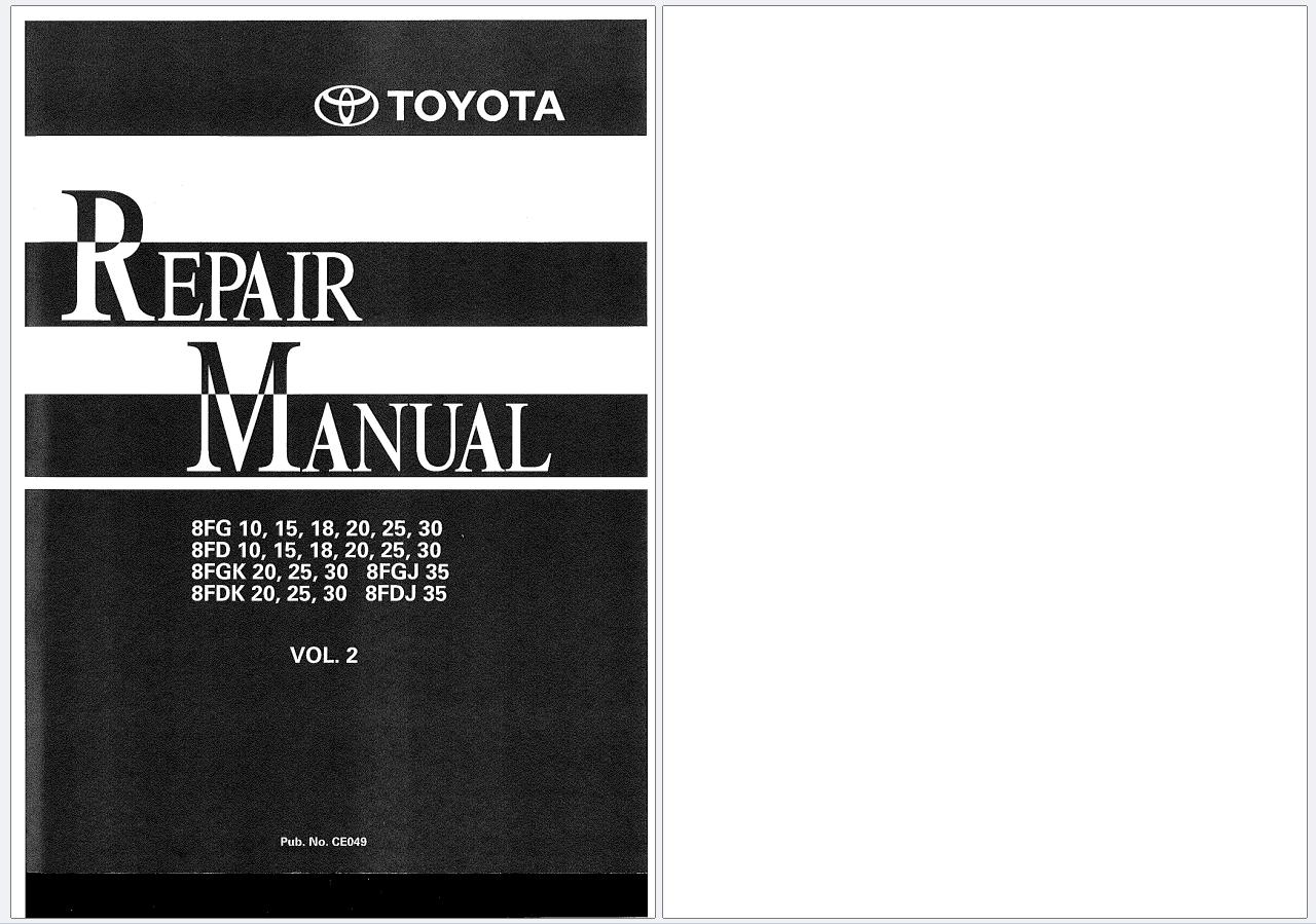 Toyota Forklift 8FG10 to 8FDJ35 Repair Manual CE048 Vol.1 & 2 (1)
