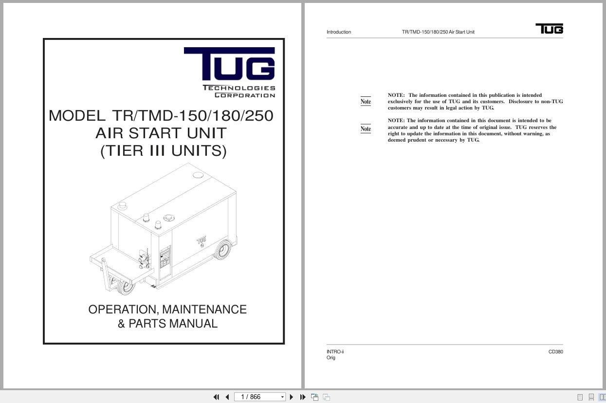 Tug Air Start Unit TR 150 to TMD 250 Operation Maintenance And Parts Manual