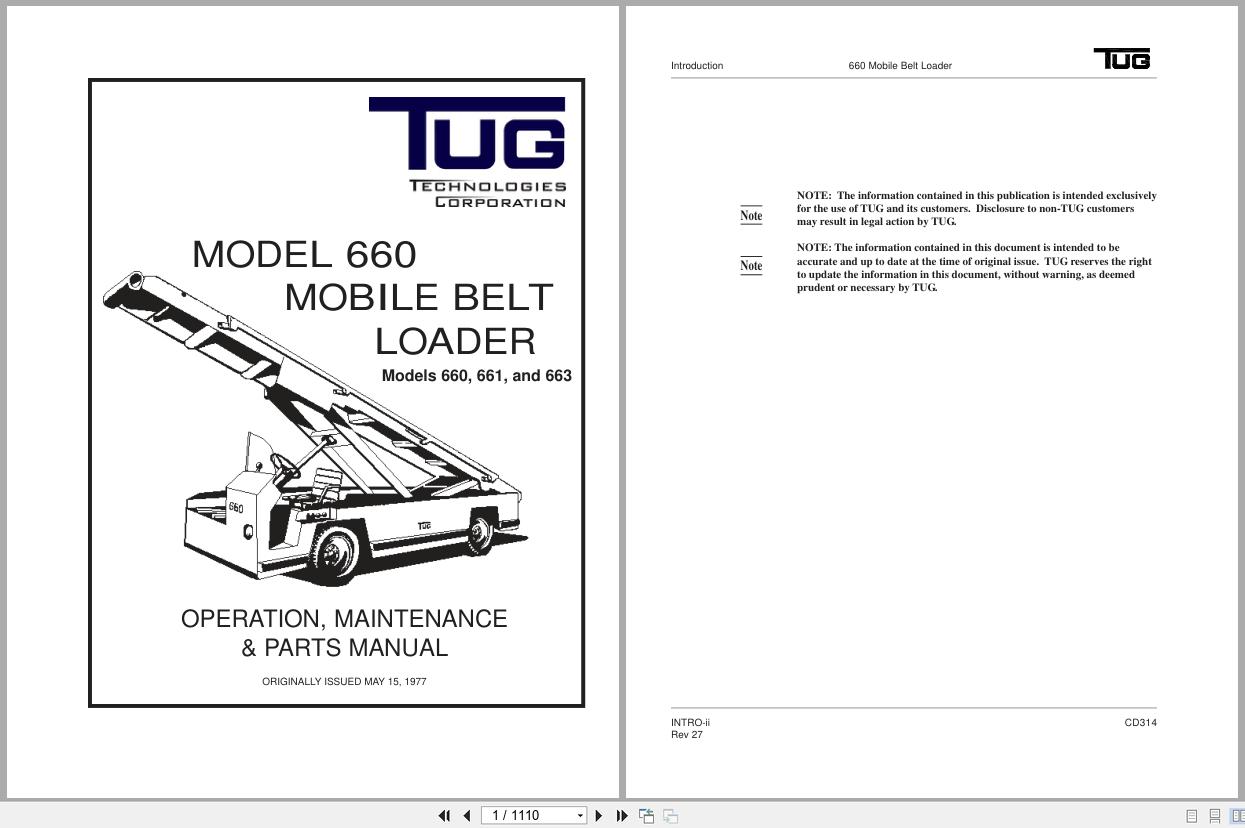 Tug Mobile Belt Loader 660 661 663 Operation Maintenance And Parts Manual 1