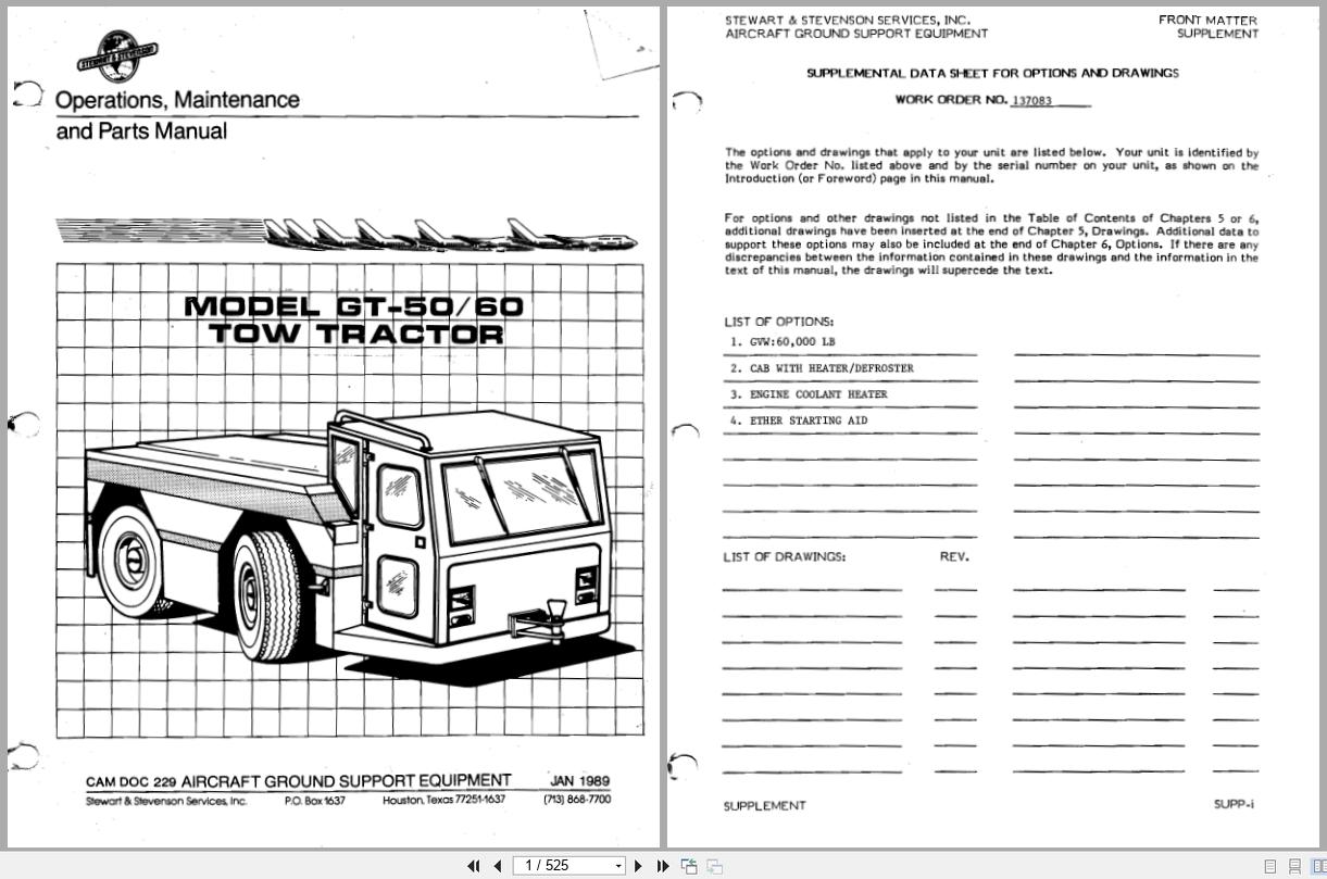 Tug Tow Tractor GT 50 GT 60 Operation Maintenance And Parts Manual 1