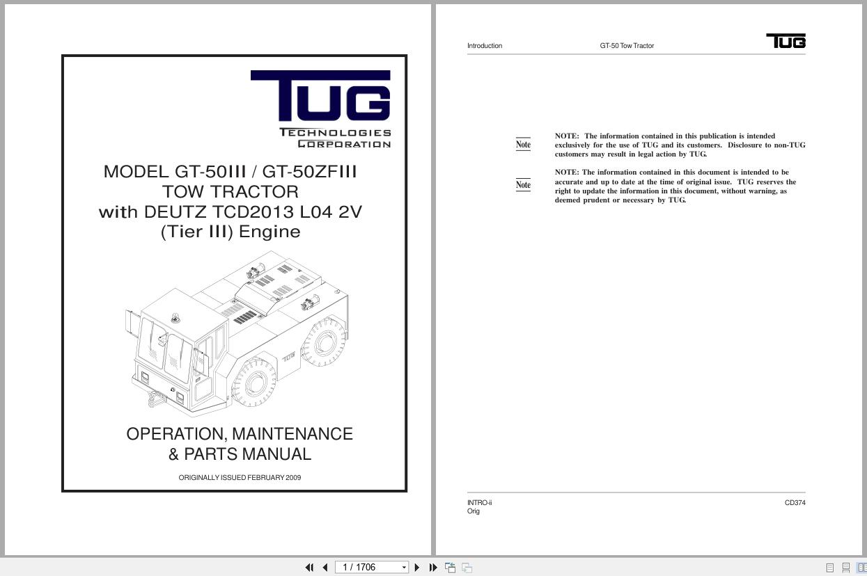Tug Tow Tractor GT 50III GT 50ZFIII Operation Maintenance And Parts Manual 1