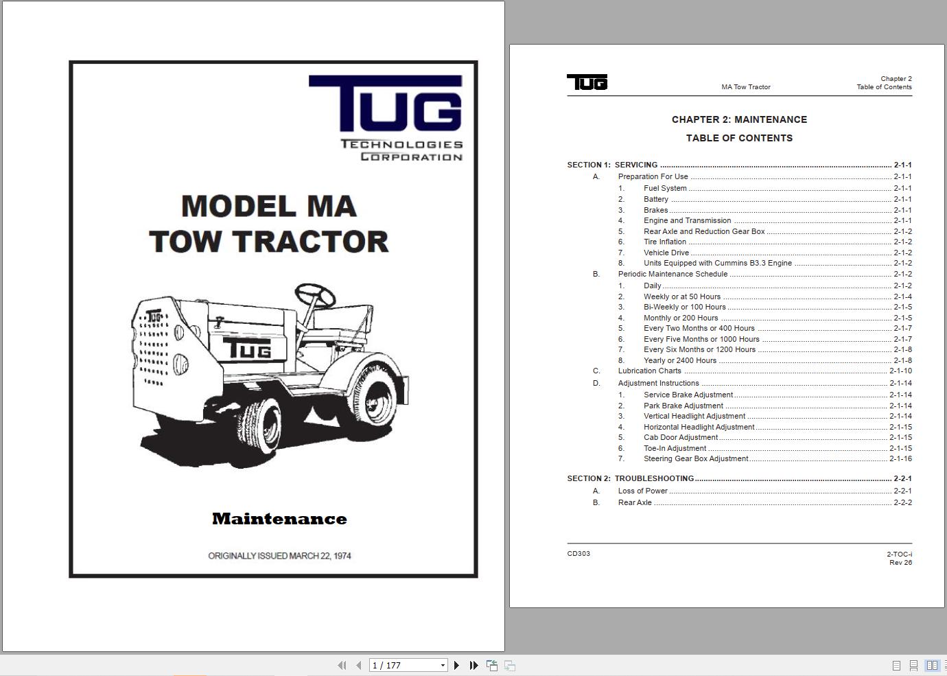 Tug Tow Tractor MA Maintenance Manual