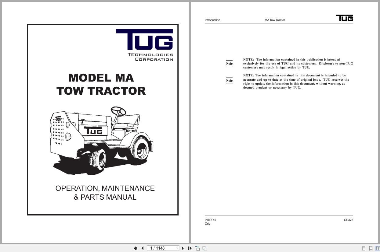 Tug Tow Tractor MA Operation Maintenance And Parts Manual 1