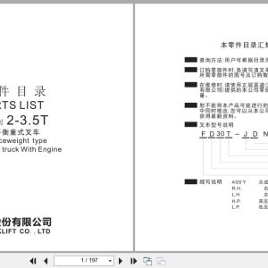 UN Forklift N Series 2.0t 3.5t FD20(T) JDN to FD35(T) GNE Parts List 1368030001 ZH EN (1)