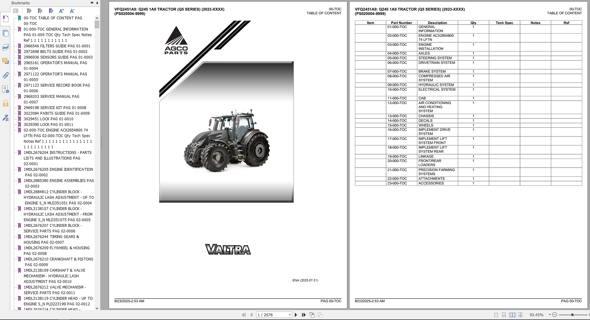 Valtra Tractor Q245 1A9 Q5 Series 2023 2025 Parts Catalog (1)
