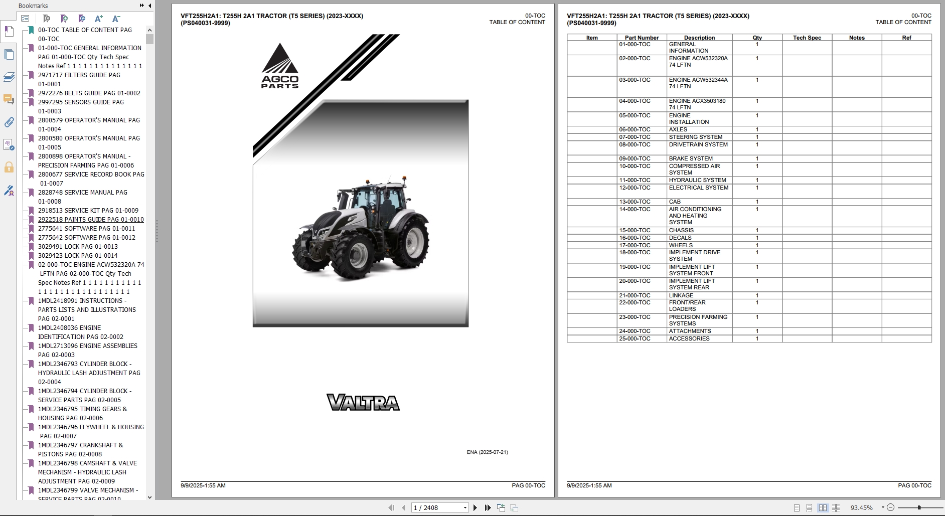 Valtra Tractor T255H 2A1 T5 Series 2023 2025 Parts Catalog (1)