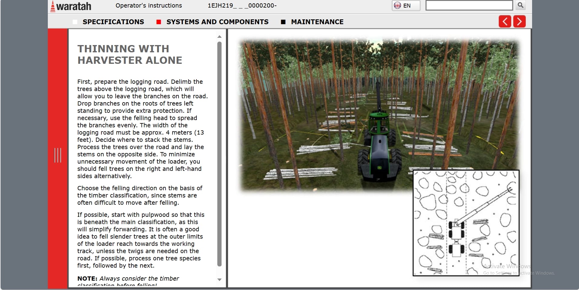 Waratah Harvester Head H219 1EJH2190000200 Operation Manual (2)