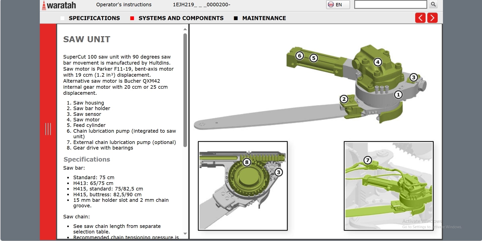Waratah Harvester Head H219 1EJH2190000200 Operation Manual (3)