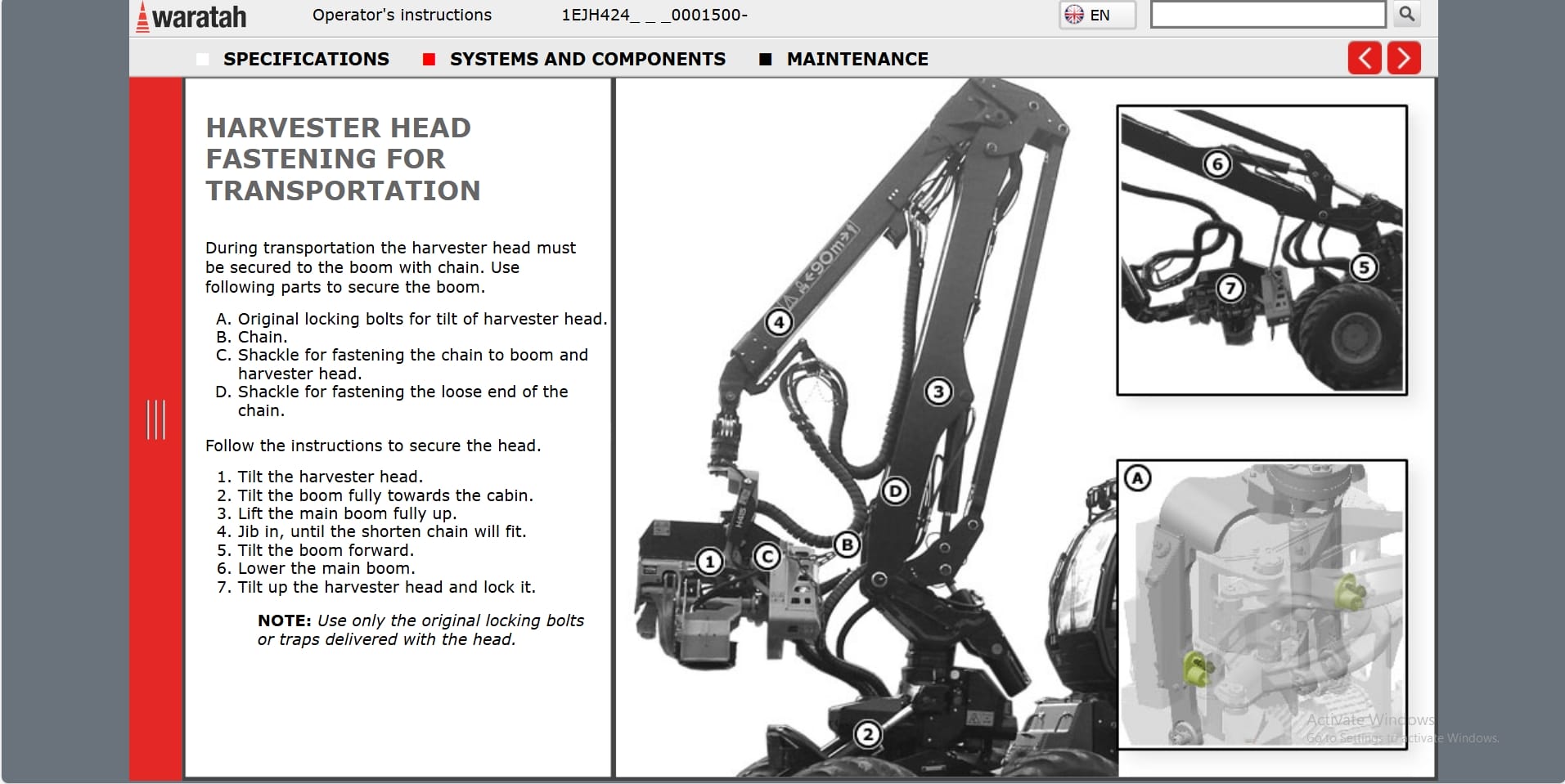 Waratah Harvester Head H424 1EJH4240001500 Operation Manual (2)