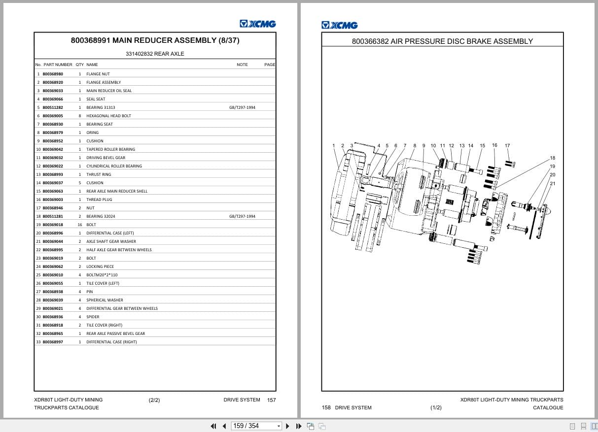 XCMG Light Duty Mining Truck XDR80T Parts Manual XUG00803PNWB36398 (3)