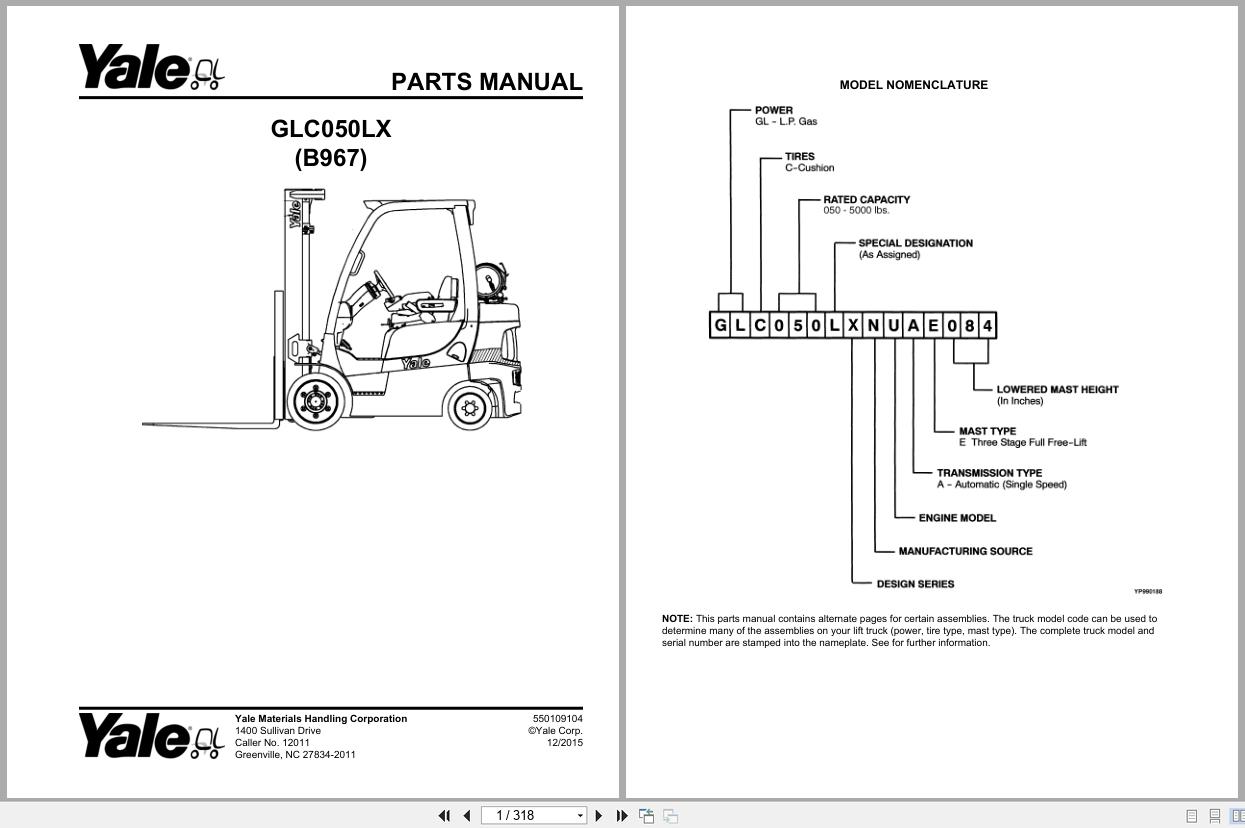 Yale Forklift GLC050LX B967 Parts Manual 550109104 (1)