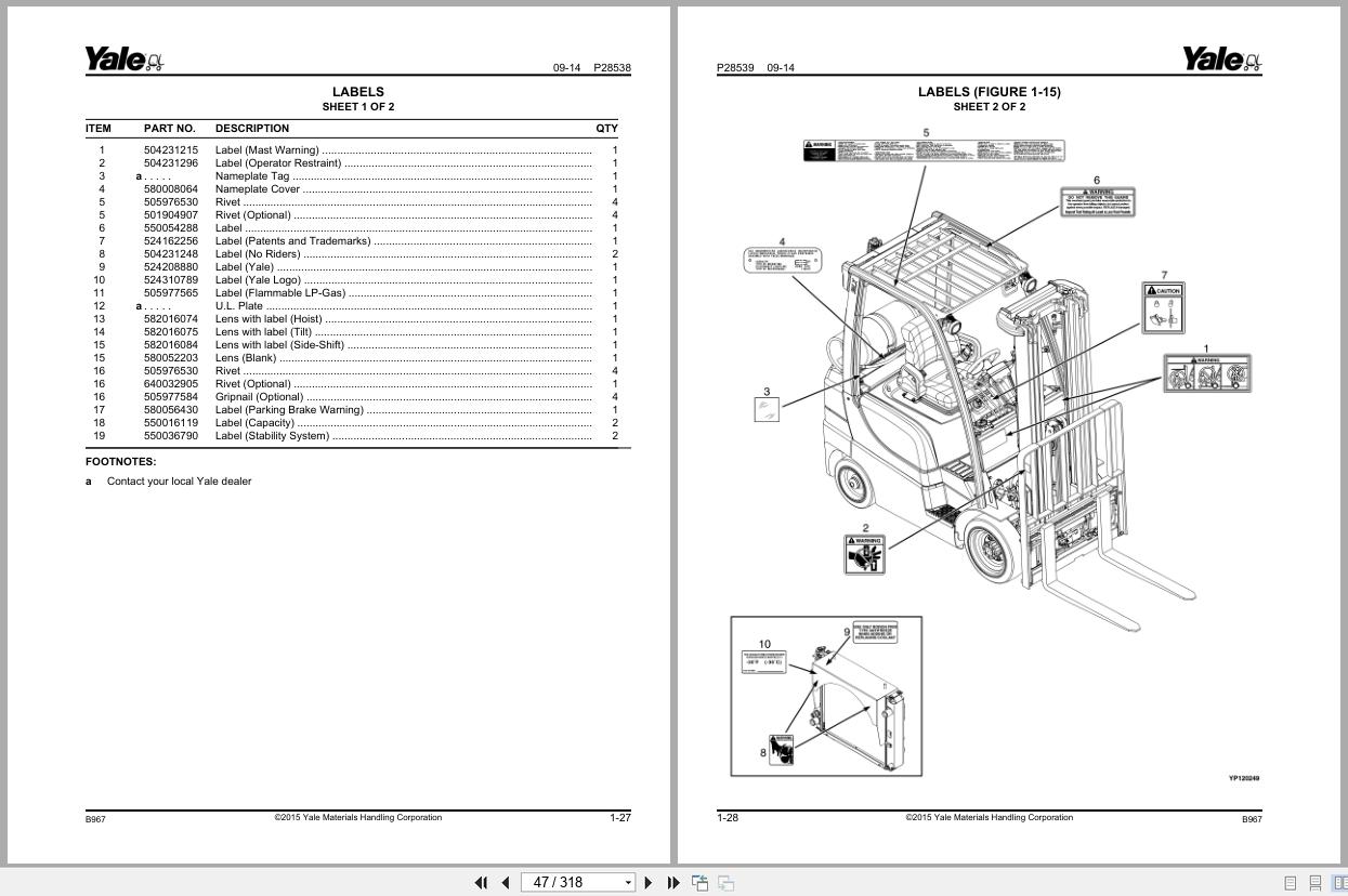 Yale Forklift GLC050LX B967 Parts Manual 550109104 (2)