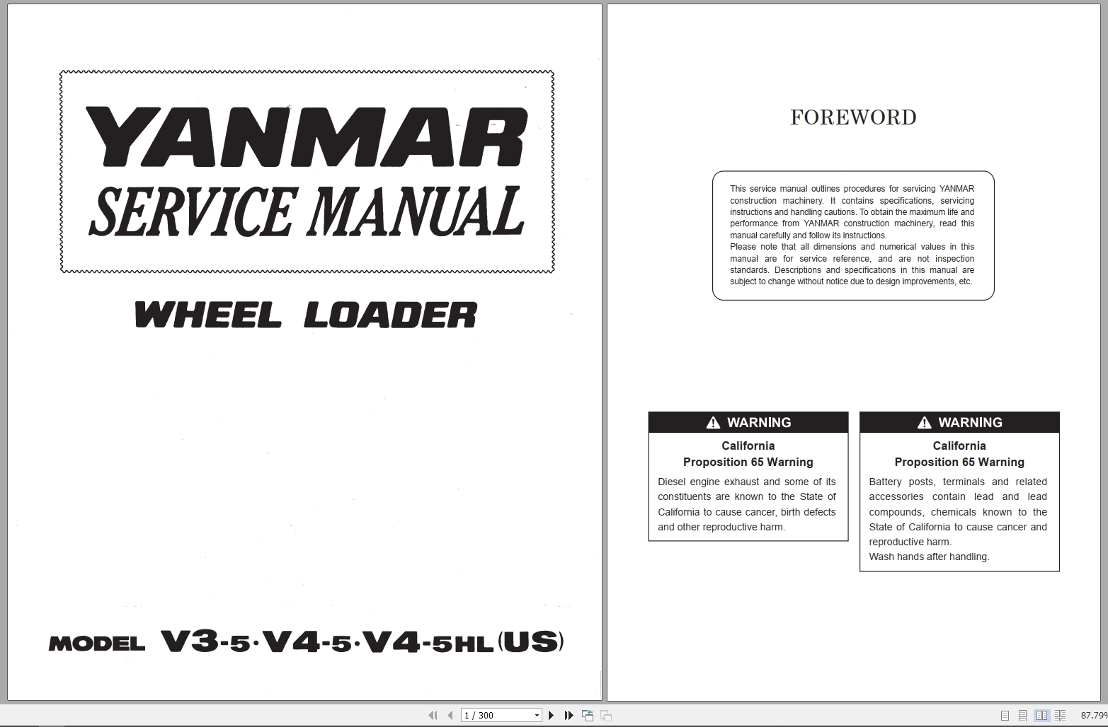 Yanmar Wheel Loader V3 5 V4 5 V5 5HL US Service Manual SM140604 (1)
