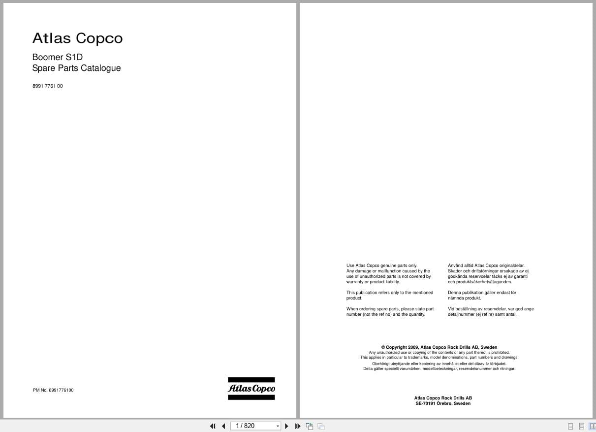 Atlas Copco Boomer S1D Spare Parts Catalog 8991776100 EN SV (1)