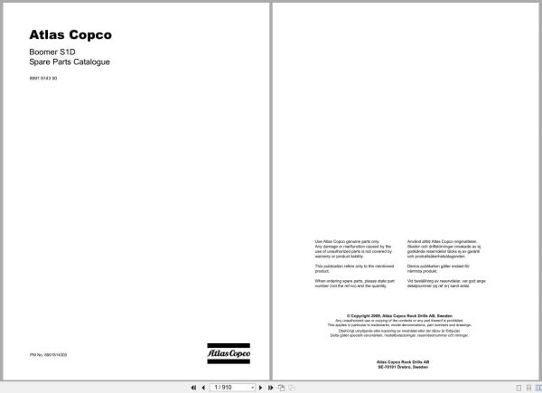 Atlas Copco Boomer S1D Spare Parts Catalog 8991814300 (1)
