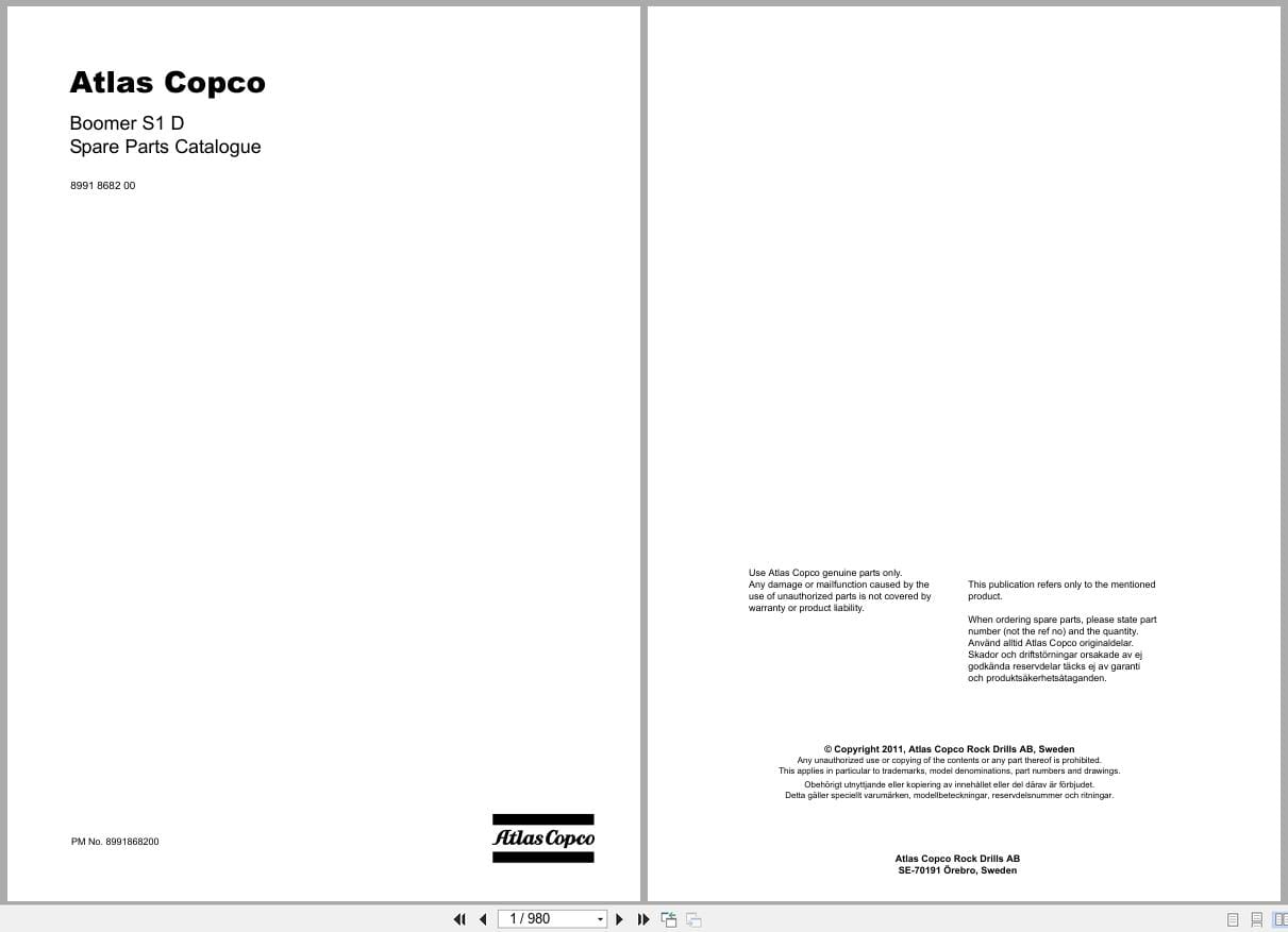 Atlas Copco Boomer S1D Spare Parts Catalog 8991868200 EN SV (1)