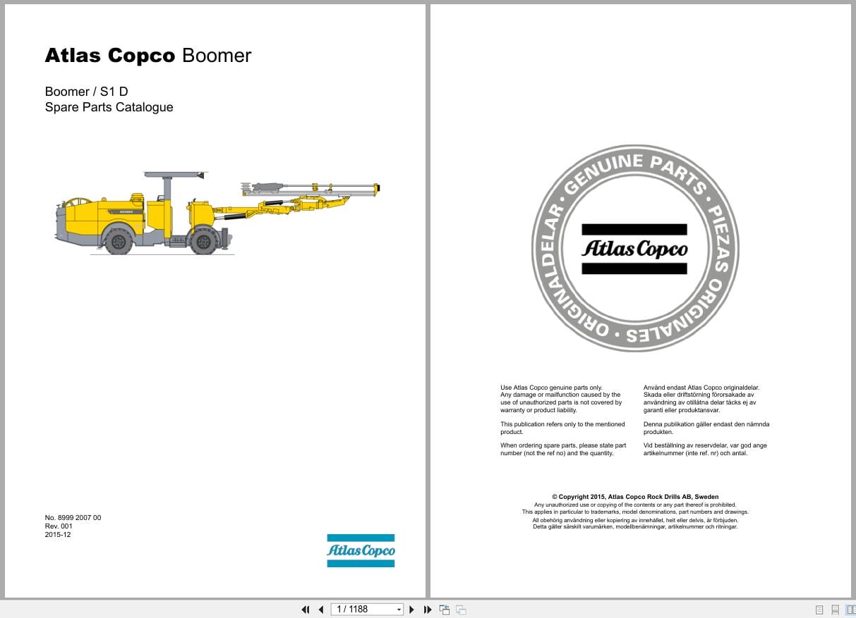 Atlas Copco Boomer S1D Spare Parts Catalog 8999200700 (1)