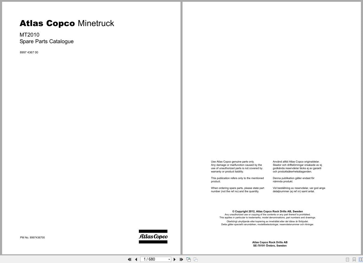 Atlas Copco Minetruck MT2010 Spare Parts Catalog 8997436700 EN SV (1)