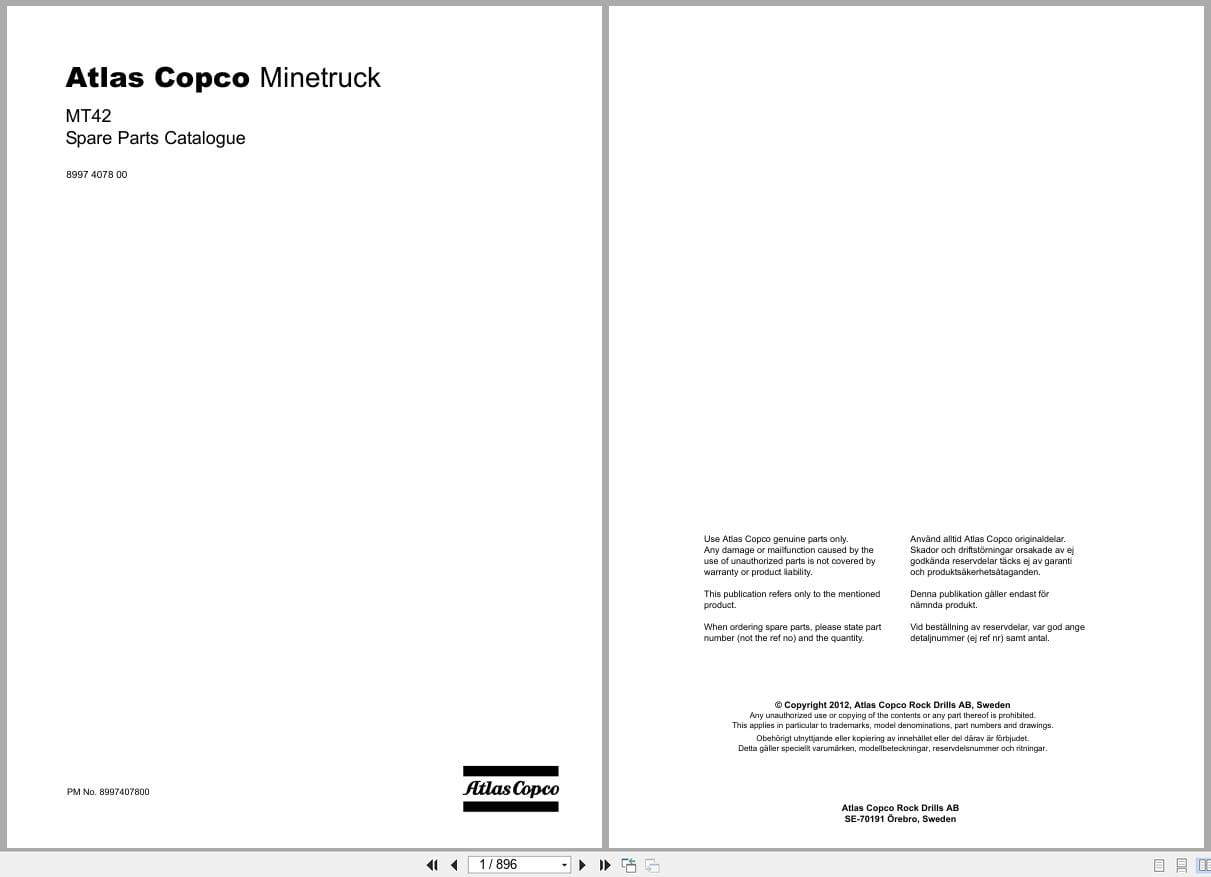Atlas Copco Minetruck MT42 Spare Parts Catalog 8997407800 EN SV (1)