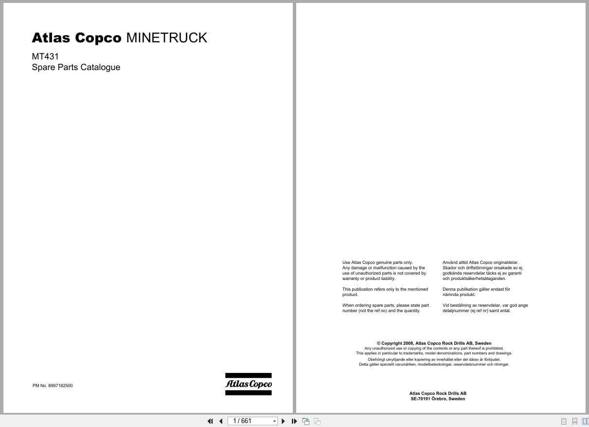 Atlas Copco Minetruck MT431 Spare Parts Catalog 8997182500 EN SV (1)