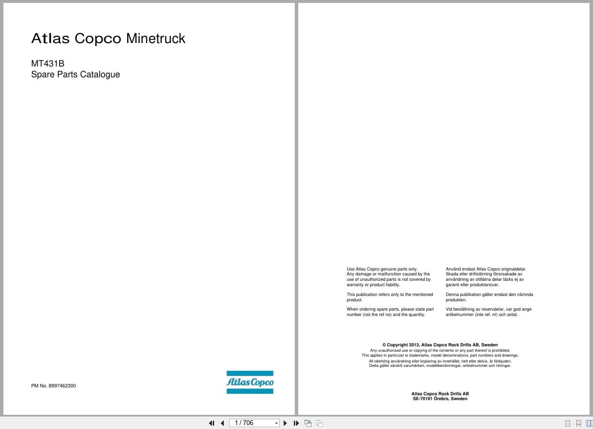 Atlas Copco Minetruck MT431 Spare Parts Catalog 8997462300 EN SV FR DE ES (1)