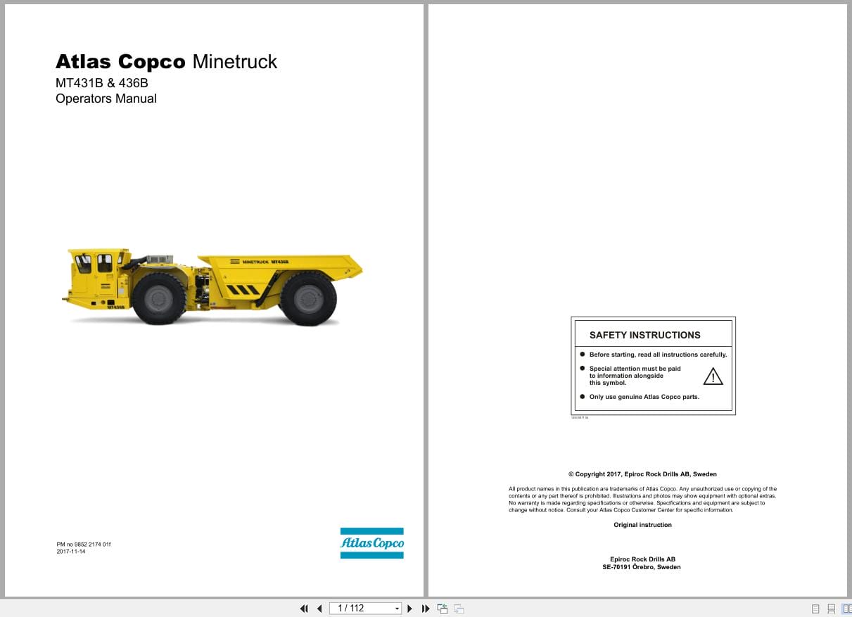 Atlas Copco Minetruck MT431B MT436B Operators Manual 9852217401f (1)